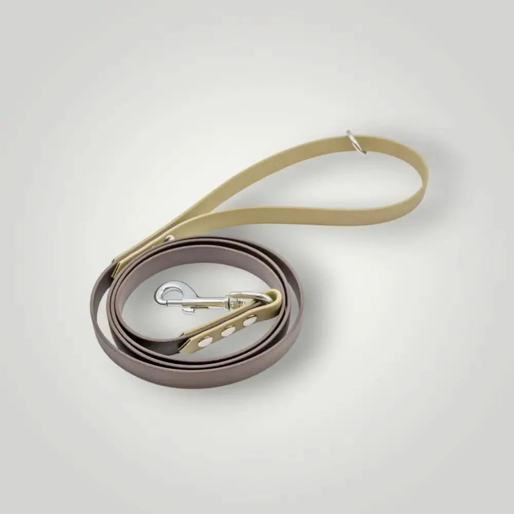 2-Farbige Biothane Leine, 1,60 m fixe Länge, Hundeleine mit Handschlaufe in Braun Beige