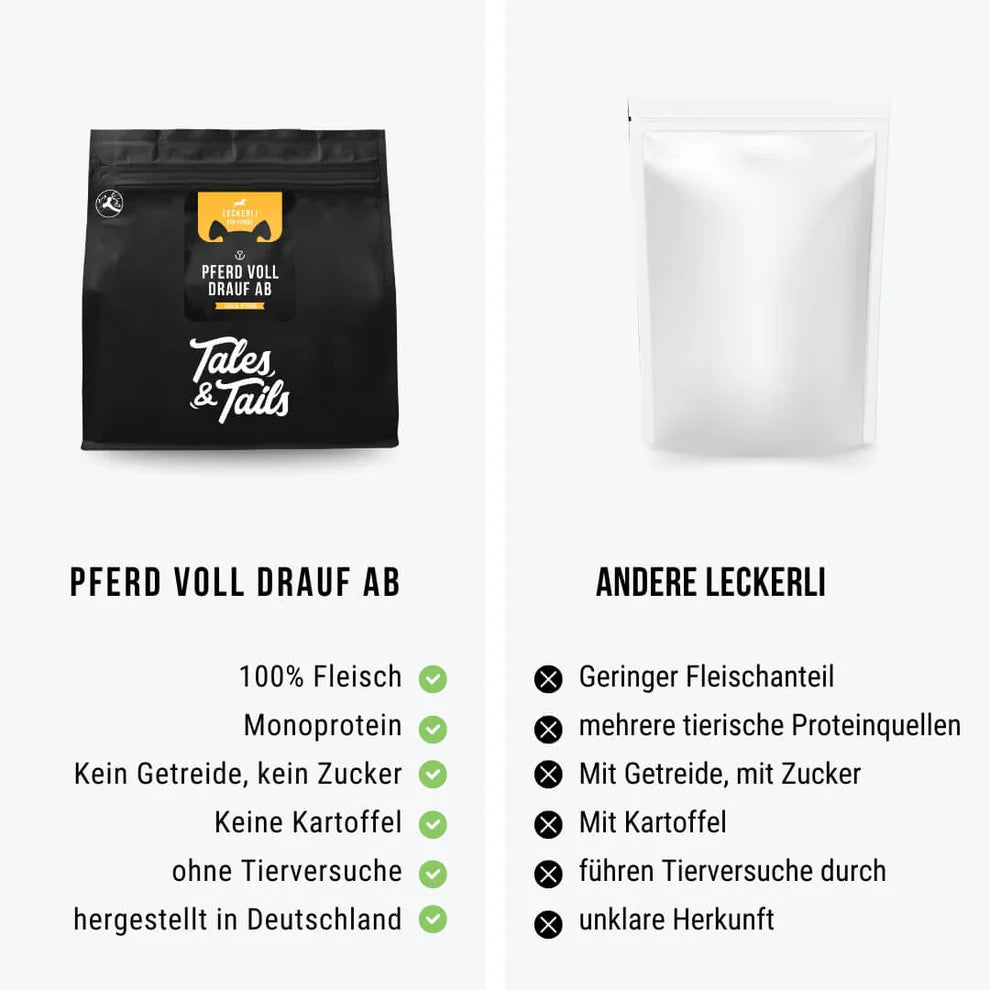 Tales & Tails Pferd voll drauf ab - Fleisch Leckerli für Hunde aus 100% Pferd