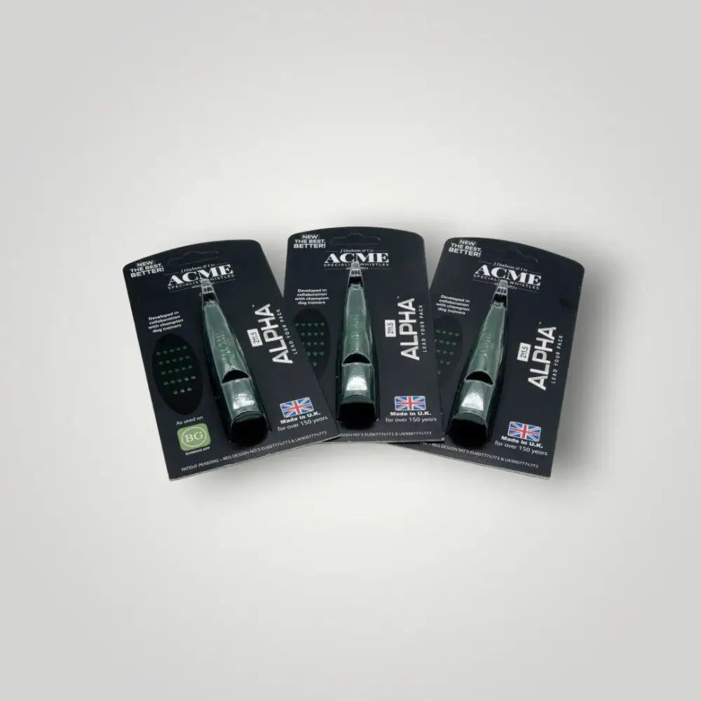Drei verpackte Acme Alpha Hundepfeifen, ACME ALPHA Hundepfeife 211,5, perfekt für Hunde