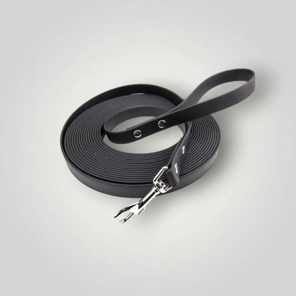 Coiled Biothane® Schleppleine mit hochwertiger Verarbeitung und silbernem Clip