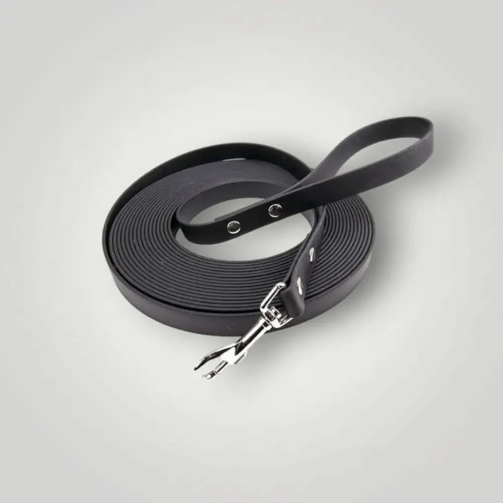 Coiled Biothane® Schleppleine mit hochwertiger Verarbeitung und silbernem Clip