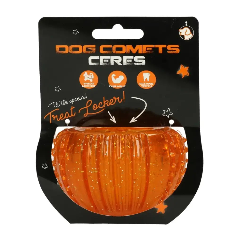 Orange Hundesnackspielzeug im Dog Comets Treat Locker für Hundesnacks