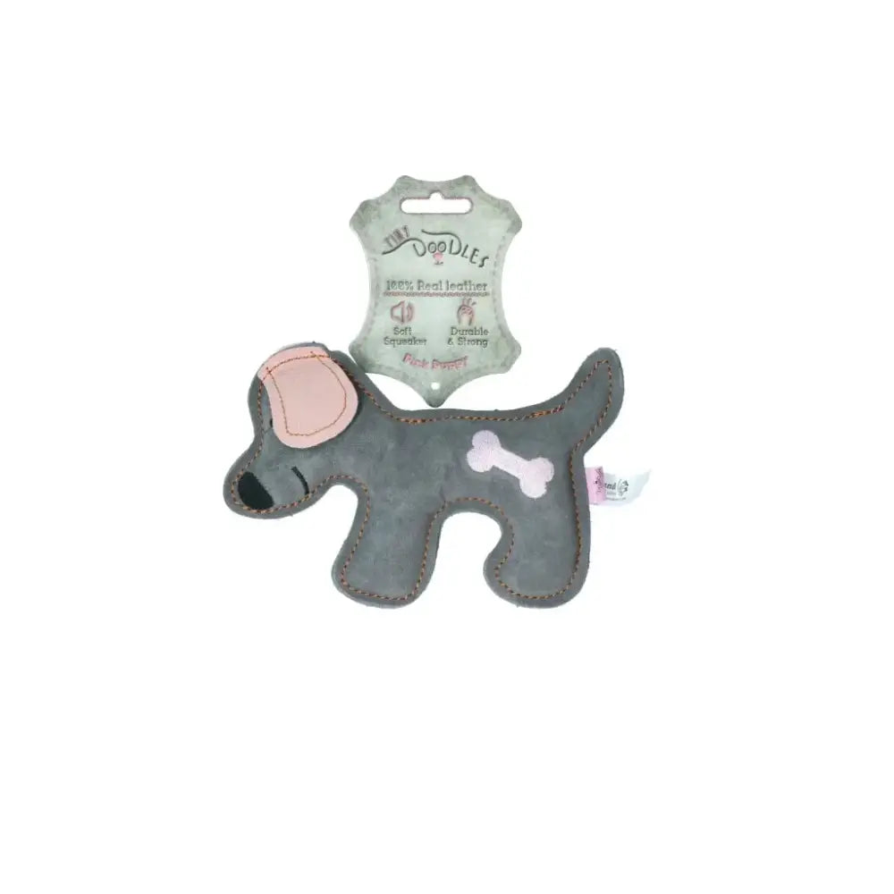 Graues Leder Hundespielzeug mit Knochen-Detail von Doggy Doddles Hundespielzeug