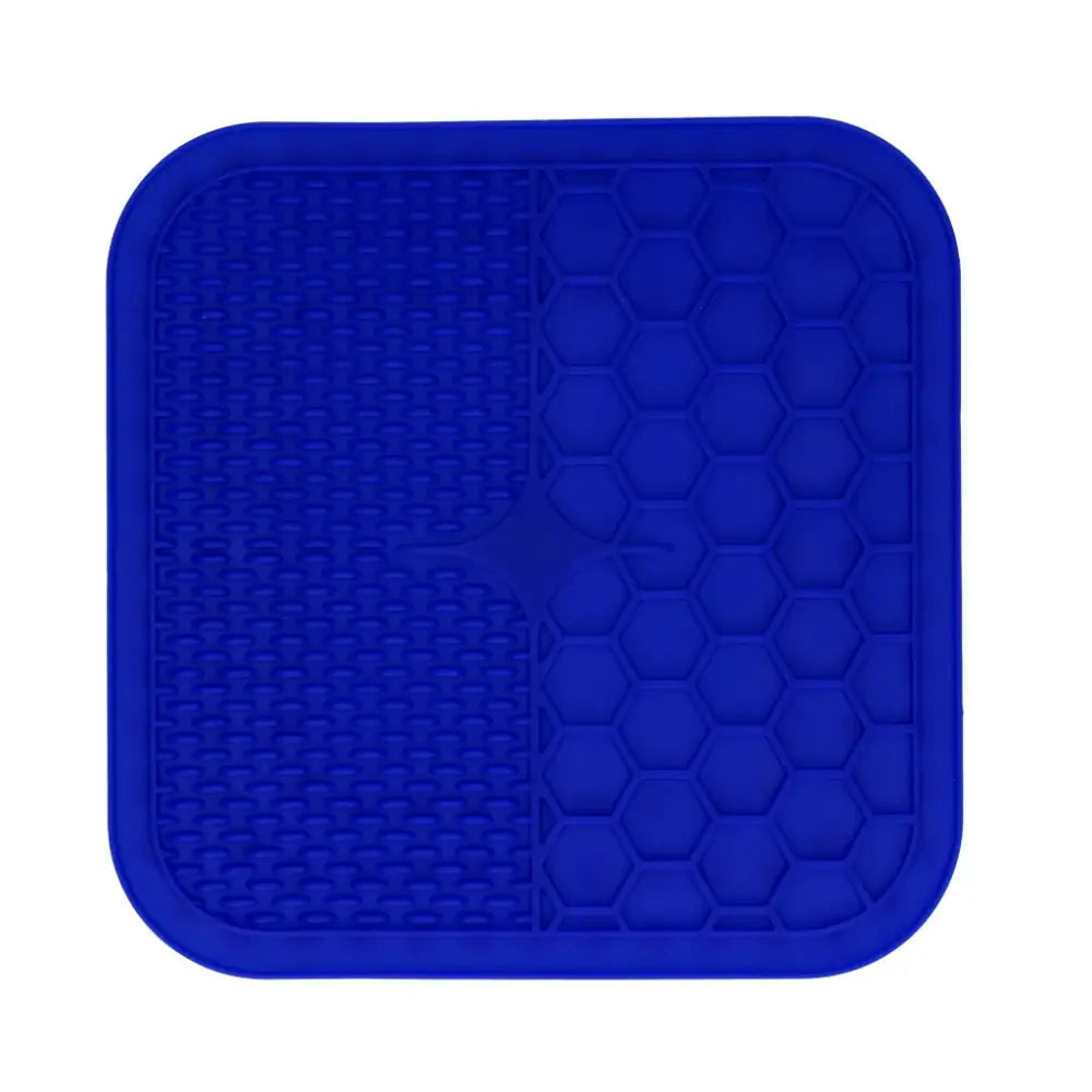 Blaue Silikon-Topflappen mit strukturierter Oberfläche für Eat Slow Live Longer Leckmatte