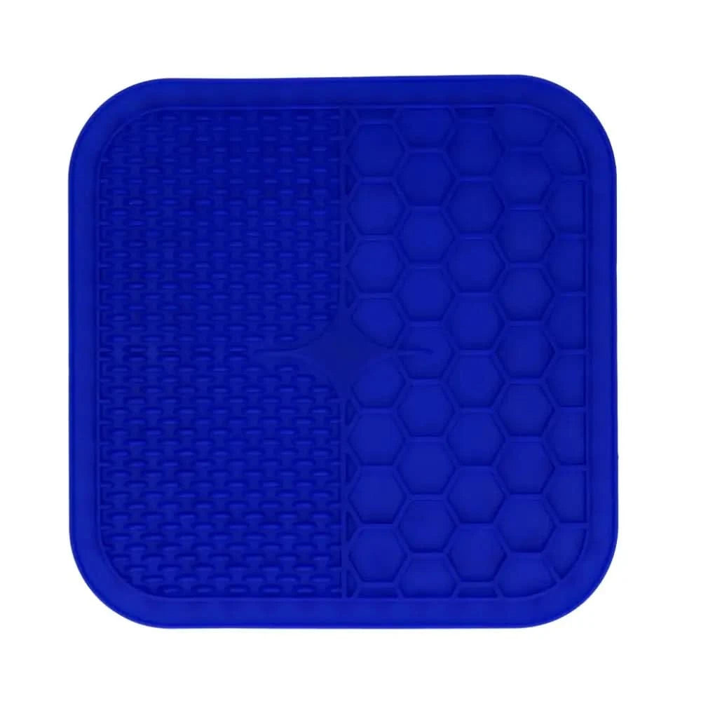 Blaue Silikon-Topflappen mit strukturierter Oberfläche für Eat Slow Live Longer Leckmatte
