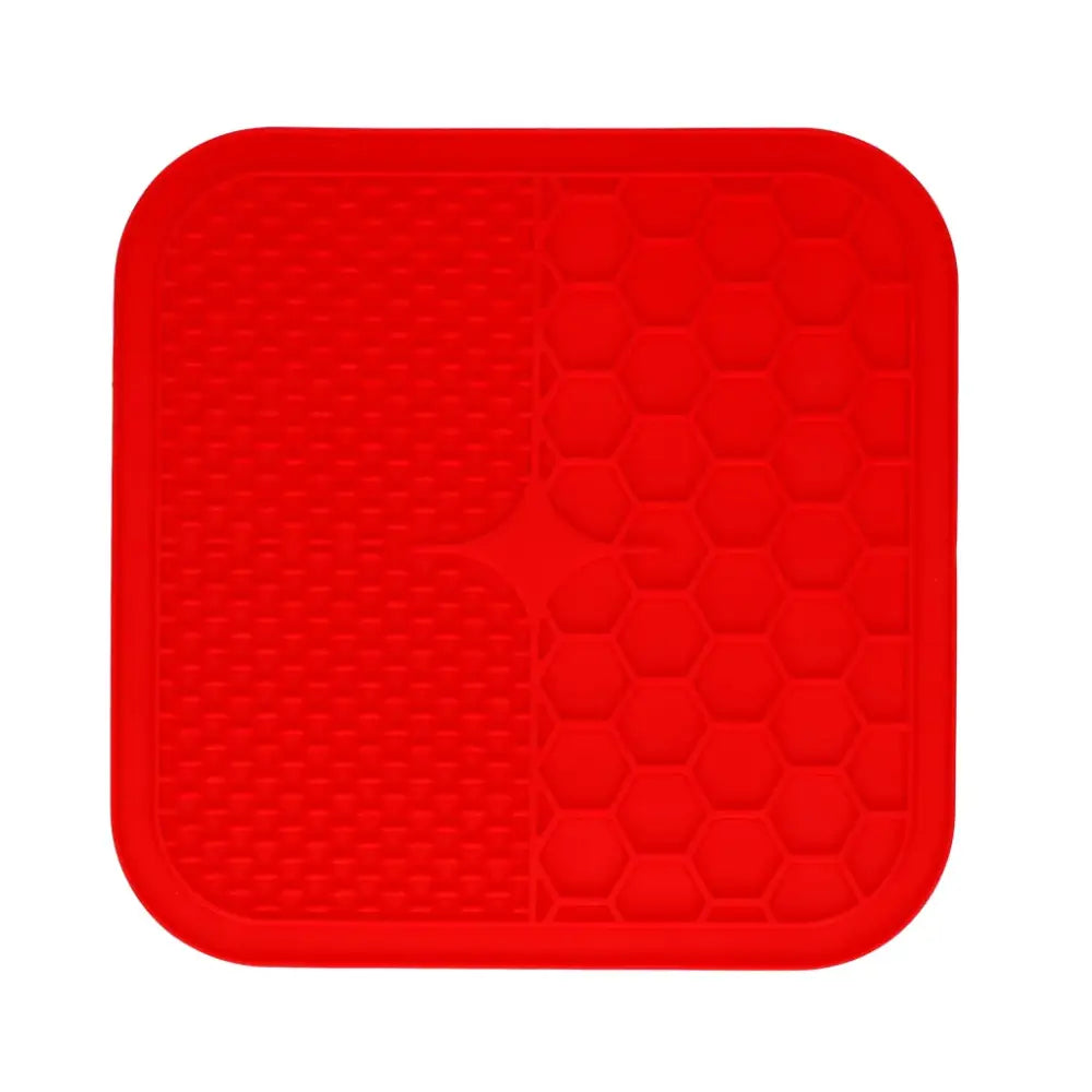Roter Silikon-Hotpad mit zwei Texturen für Eat Slow Live Longer Leckmatte