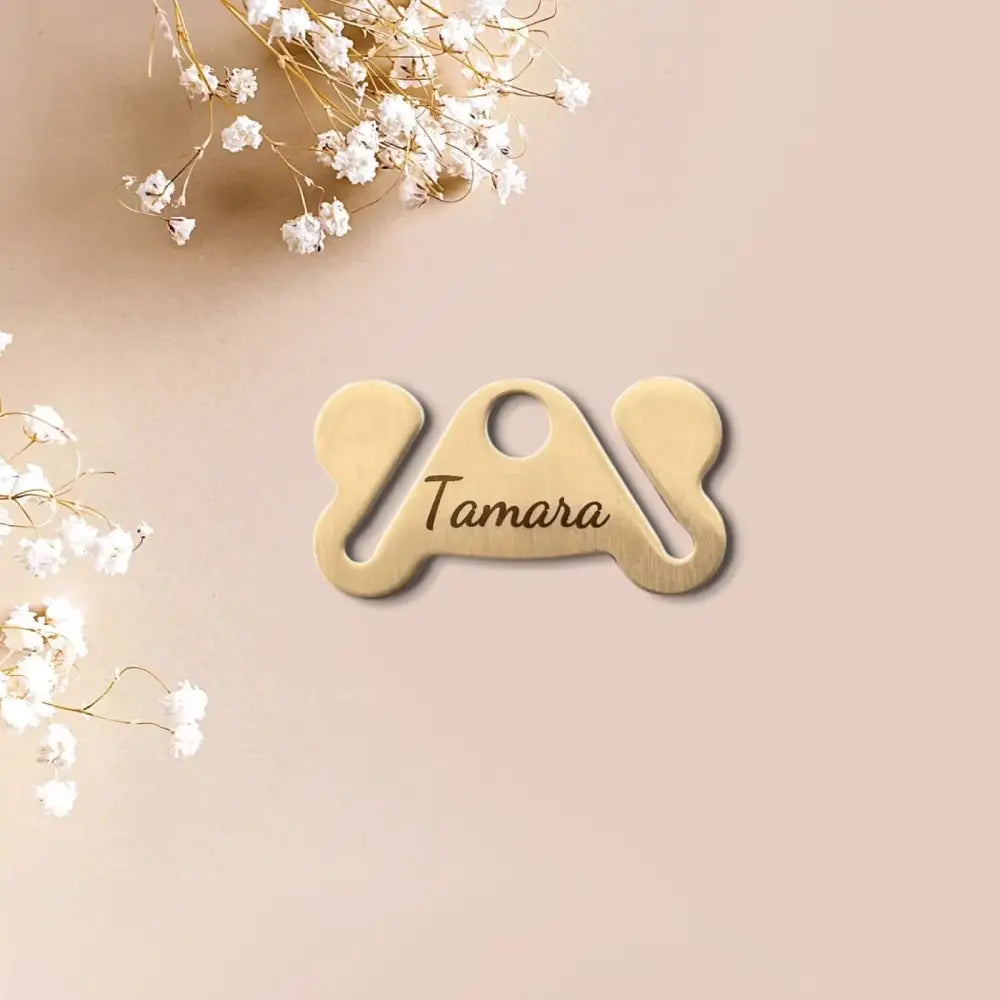 Goldfarbener personalisierter BH-Trägerclip für Edelstahl Hundekotbeutelhalter und Hundehalsband