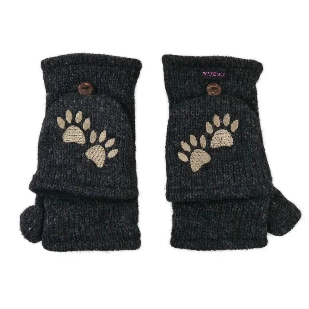 Fingerlose Handschuhe von Nijens Elecktra mit Pfotenstickerei