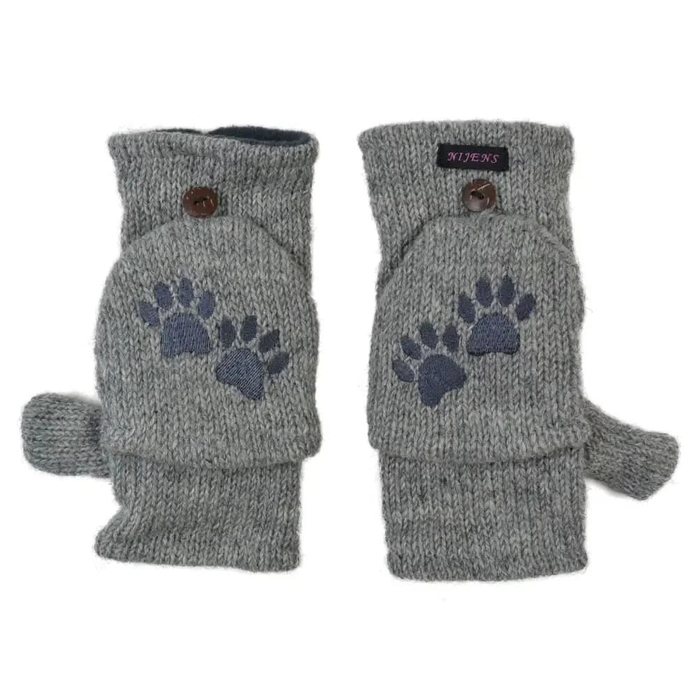 Graue fingerlose Handschuhe Nijens Elecktra mit Pfotenstich und Knöpfen
