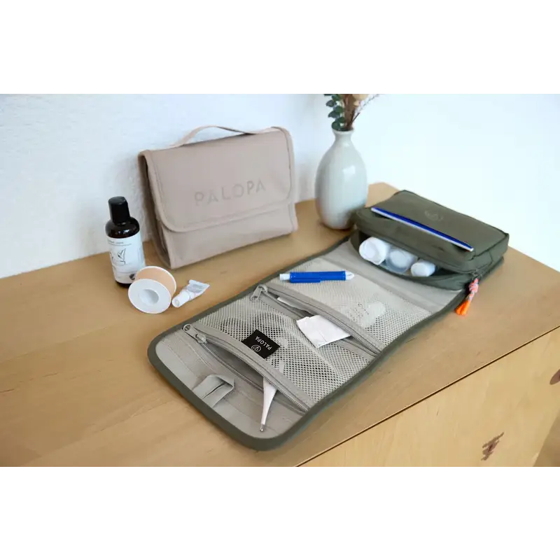 Beiger faltbarer Erste-Hilfe-Set Bano mit mesh-Fächern, griffbereit wichtigen Utensilien