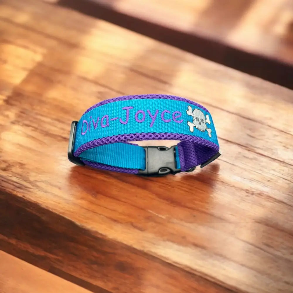 Personalisiertes blaues und lila Hundehalsband mit atmungsaktive 3d-airmeshpolsterung