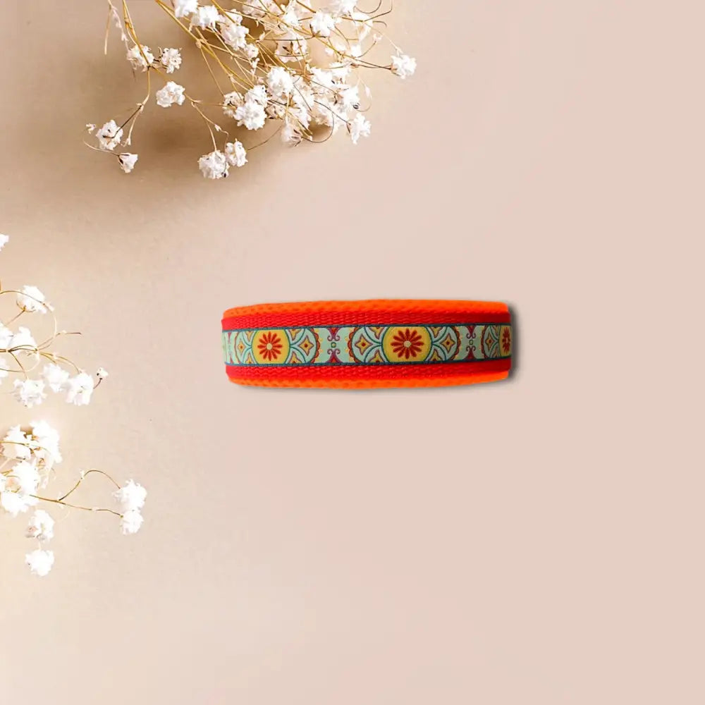 Orange gemustertes Hundehalsband für einen einzigartigen Look mit Webband Design