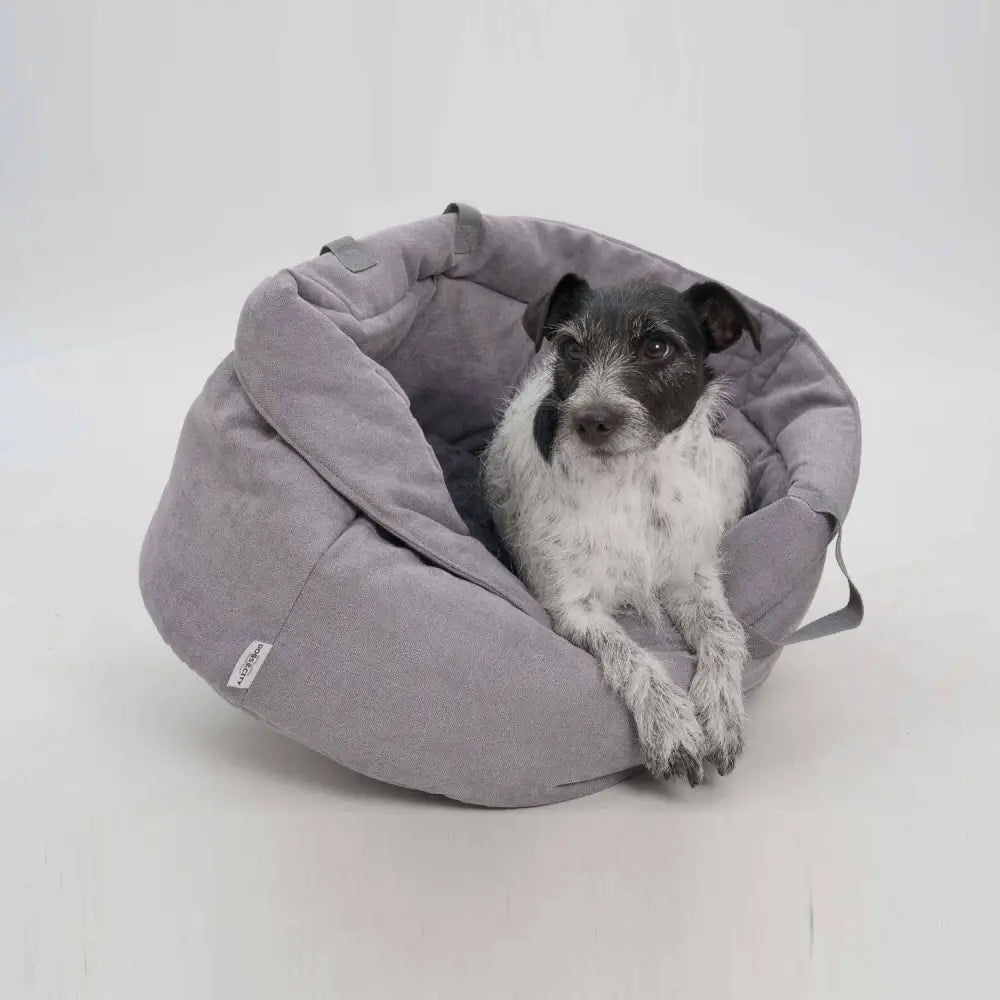 Gemütliches graues körbchen little basket hundekörbchen shopper mit weichem plüsch und praktischen griffen