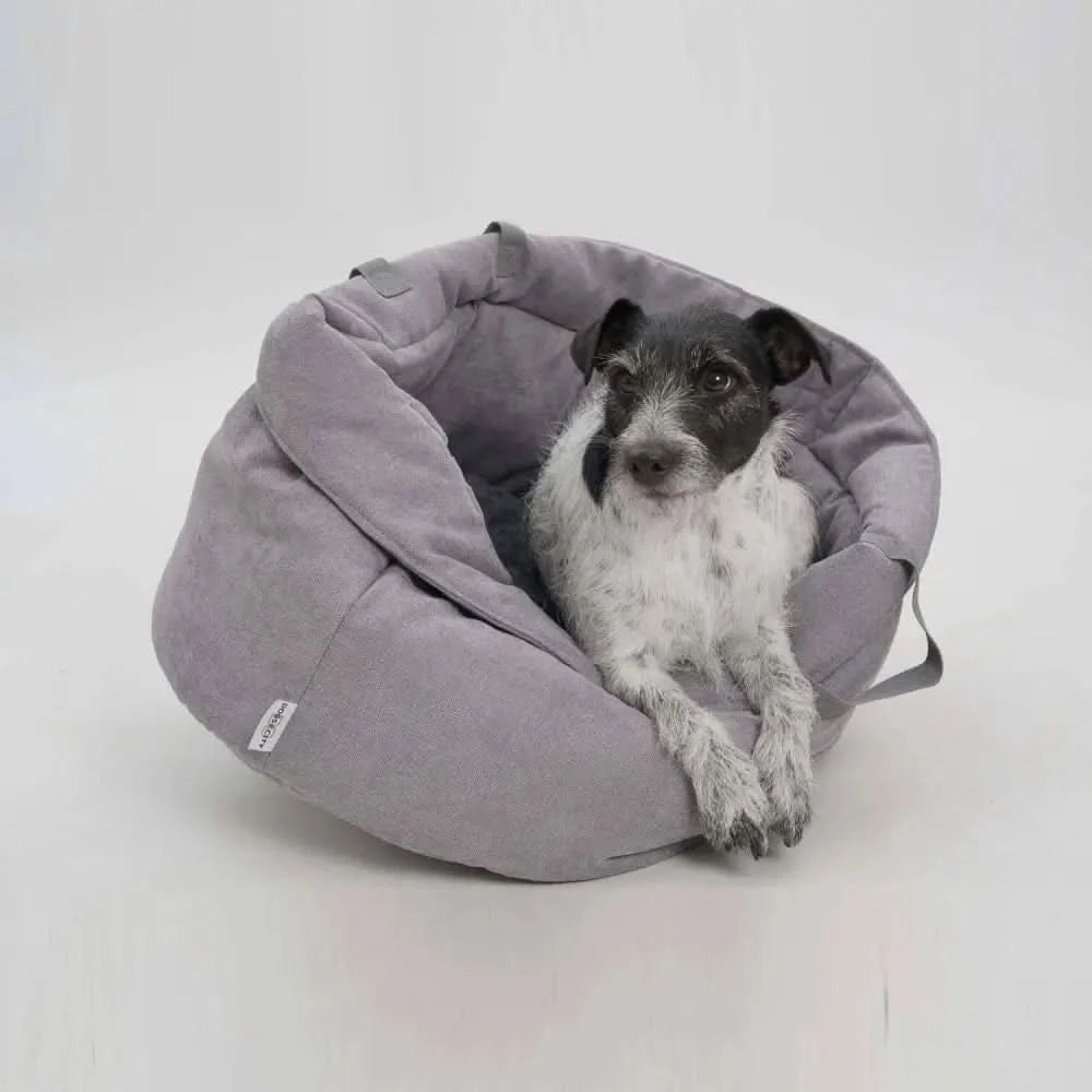 Gemütliches graues körbchen little basket hundekörbchen shopper mit weichem plüsch und praktischen griffen