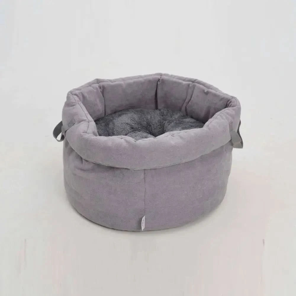 Graues hundekörbchen little basket mit weicher, gepolsterter außenfläche und flauschigem innenfutter