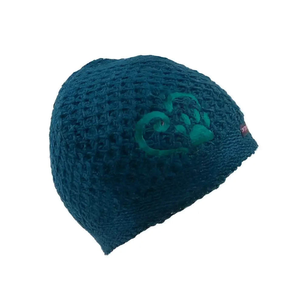 Teal kurze Beanie Mütze aus Wolle mit Pfote&Herz Stickerei, perfekt für Hundeliebhaber