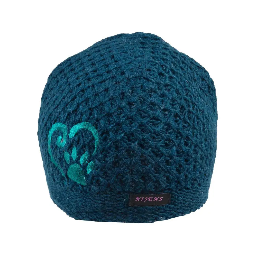 Teal kurze Beanie Mütze aus Wolle mit Pfote&Herz Stickerei, perfekt für Hundehalsband Fans