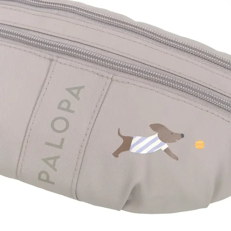 Grauer Leckerlibeutel Enja mit Hundemotiv, trennt leckerli-fach und hundespielzeug