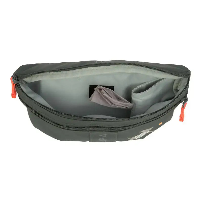 Open dark gray Leckerlibeutel Enja mit orange Reißverschlüssen, separiert leckerli-fach, für Hundespielzeug