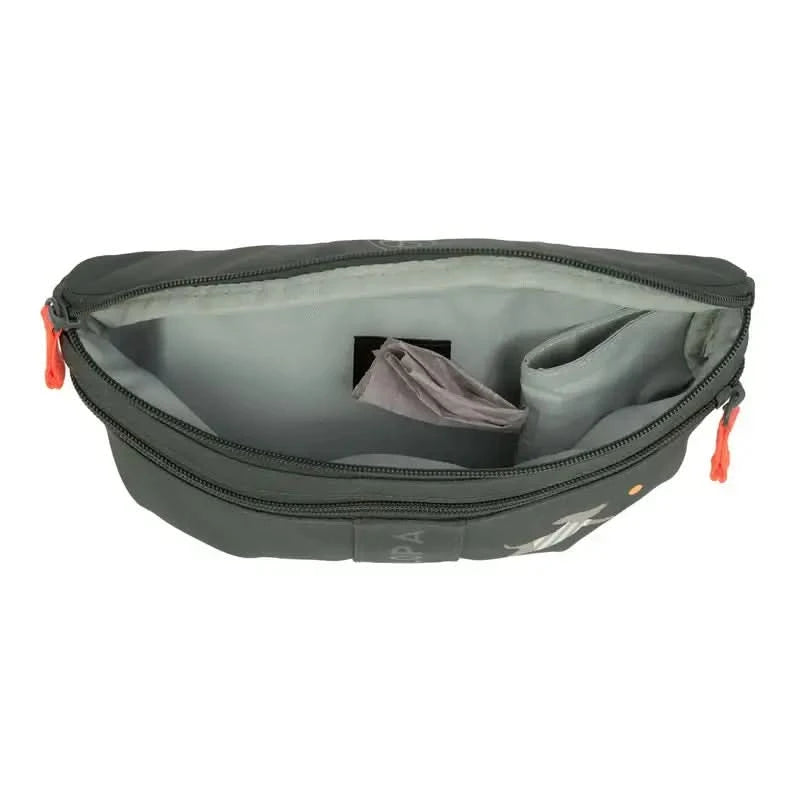 Open dark gray Leckerlibeutel Enja mit orange Reißverschlüssen, separiert leckerli-fach, für Hundespielzeug