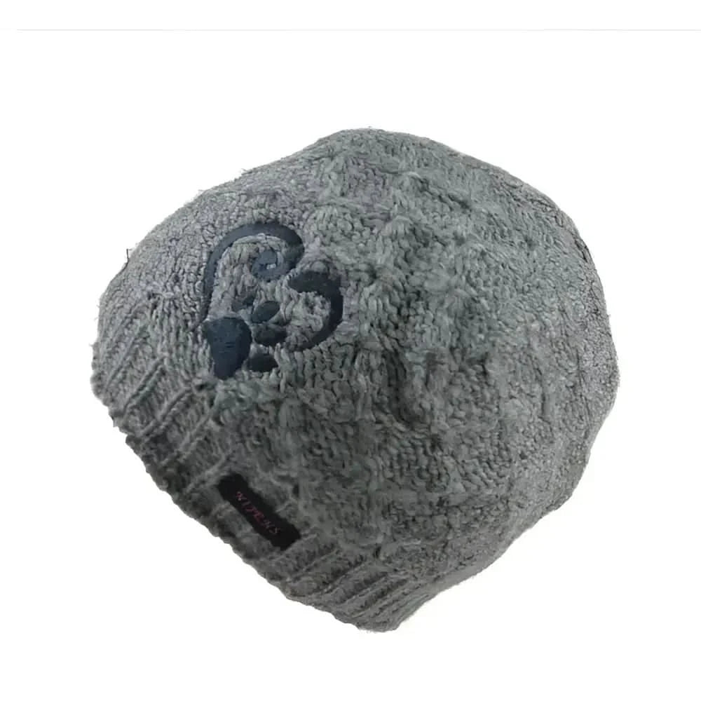 Nijens Kurze Beanie Mütze Loona mit Herz Pfotenstickerei Grau kurze Beanie Mütze aus grauem Schurwolle Außen mit Fleece innen