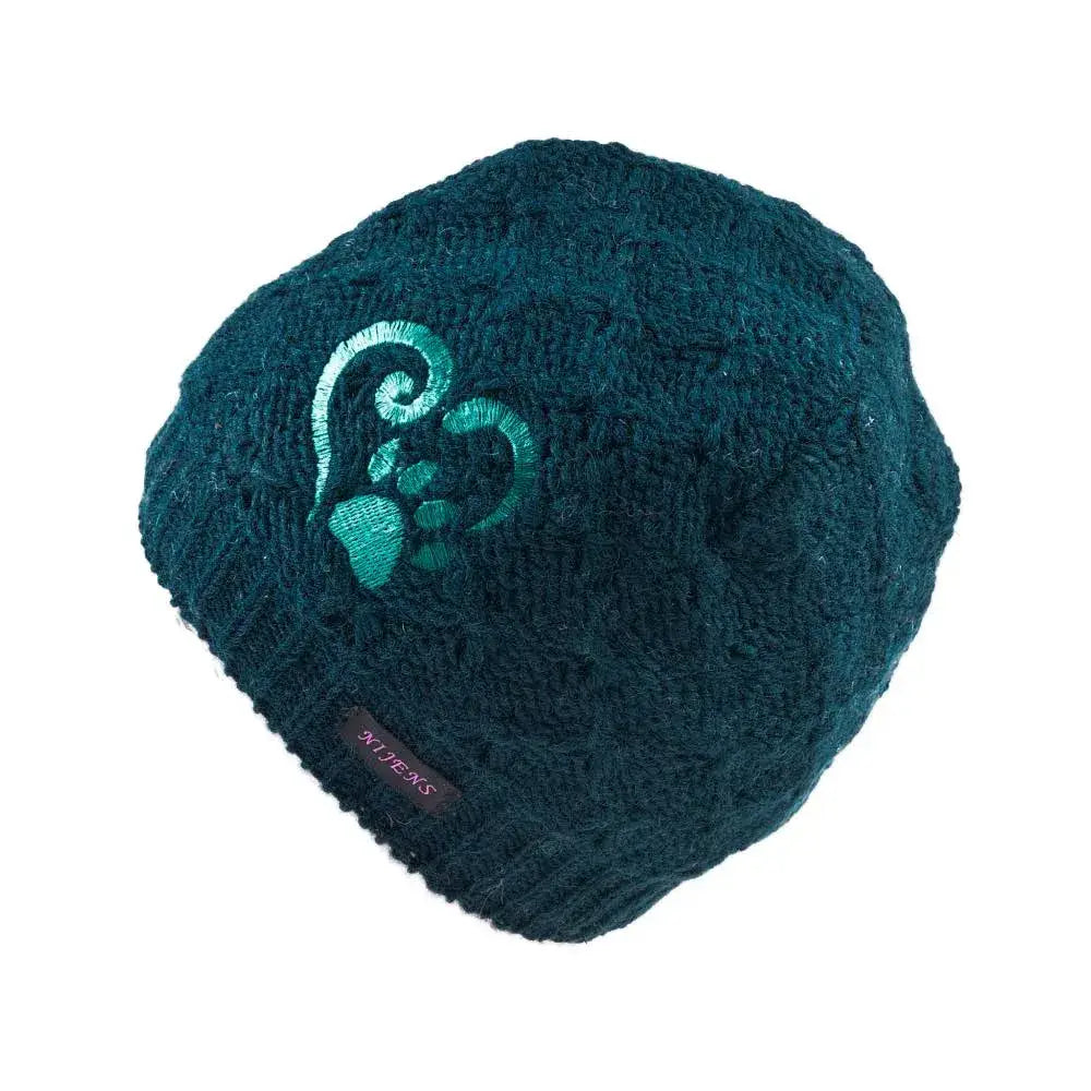 Teal knit beanie mit buntem Pfotenstickerei für kurze Mütze Nijens Kurze Beanie