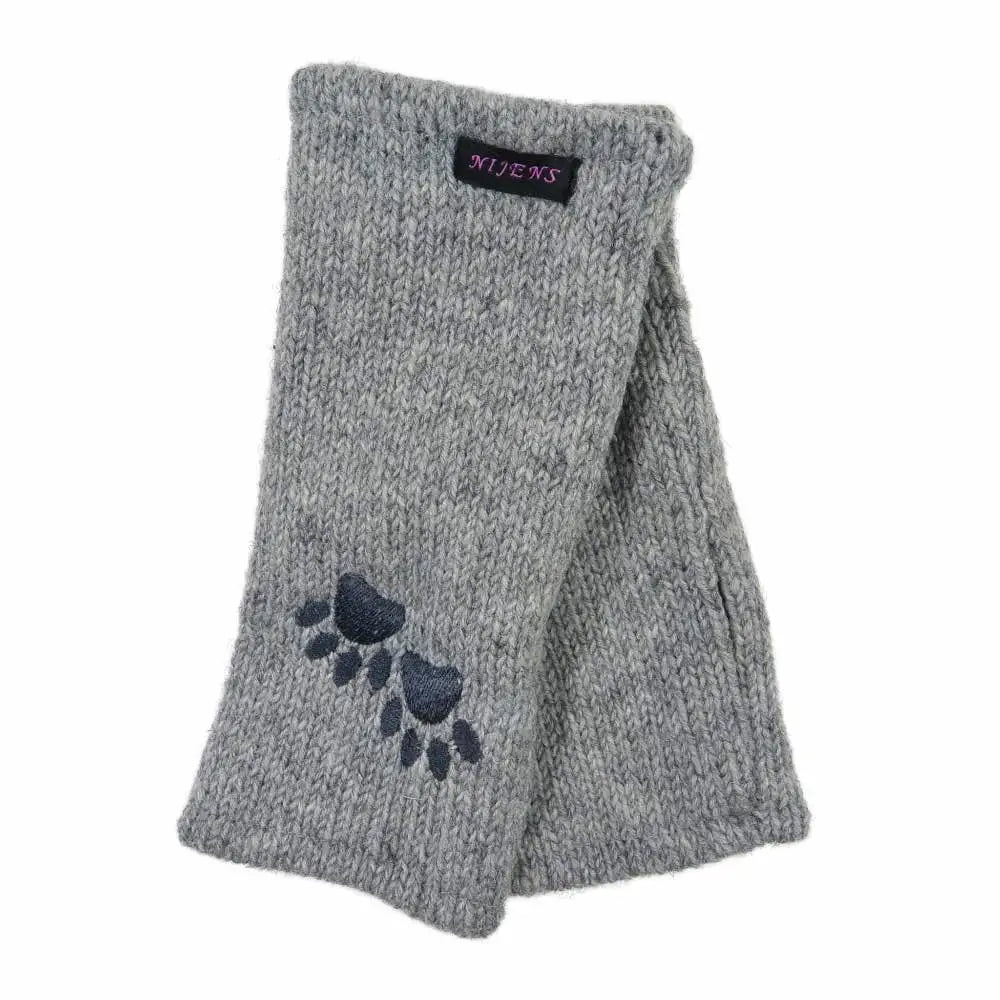Graue Nijens Pulswärmer mit Pfotenstickerei, perfekt für kalte Tage in der kalten Jahreszeit