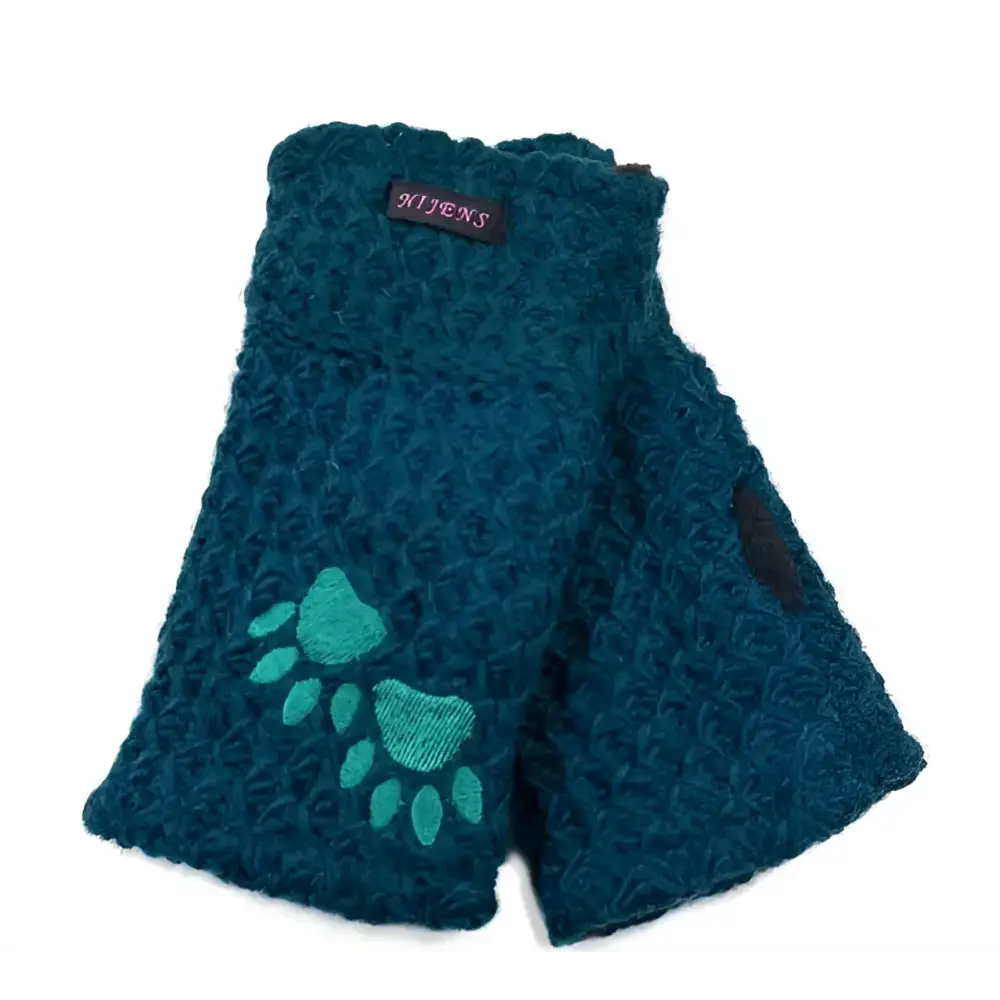 Teal Nijens Pulswärmer mit Pfotenstickerei, volle Fingerfreiheit, perfekt für Hundespielzeug-Fans