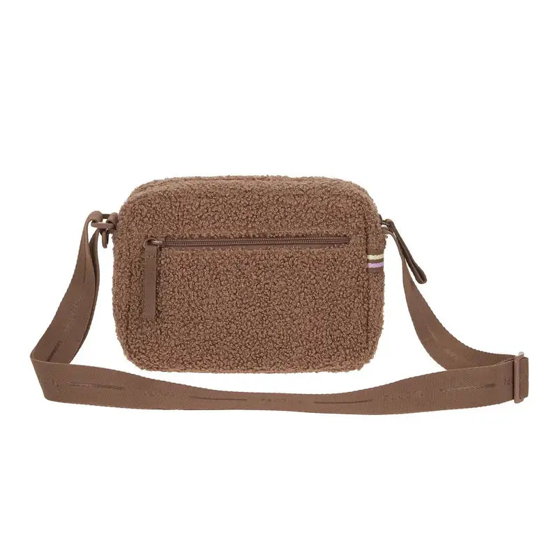 Braune Sherpa Crossbody Tasche mit Reißverschluss, perfekt für leckerlibeutel und Noka