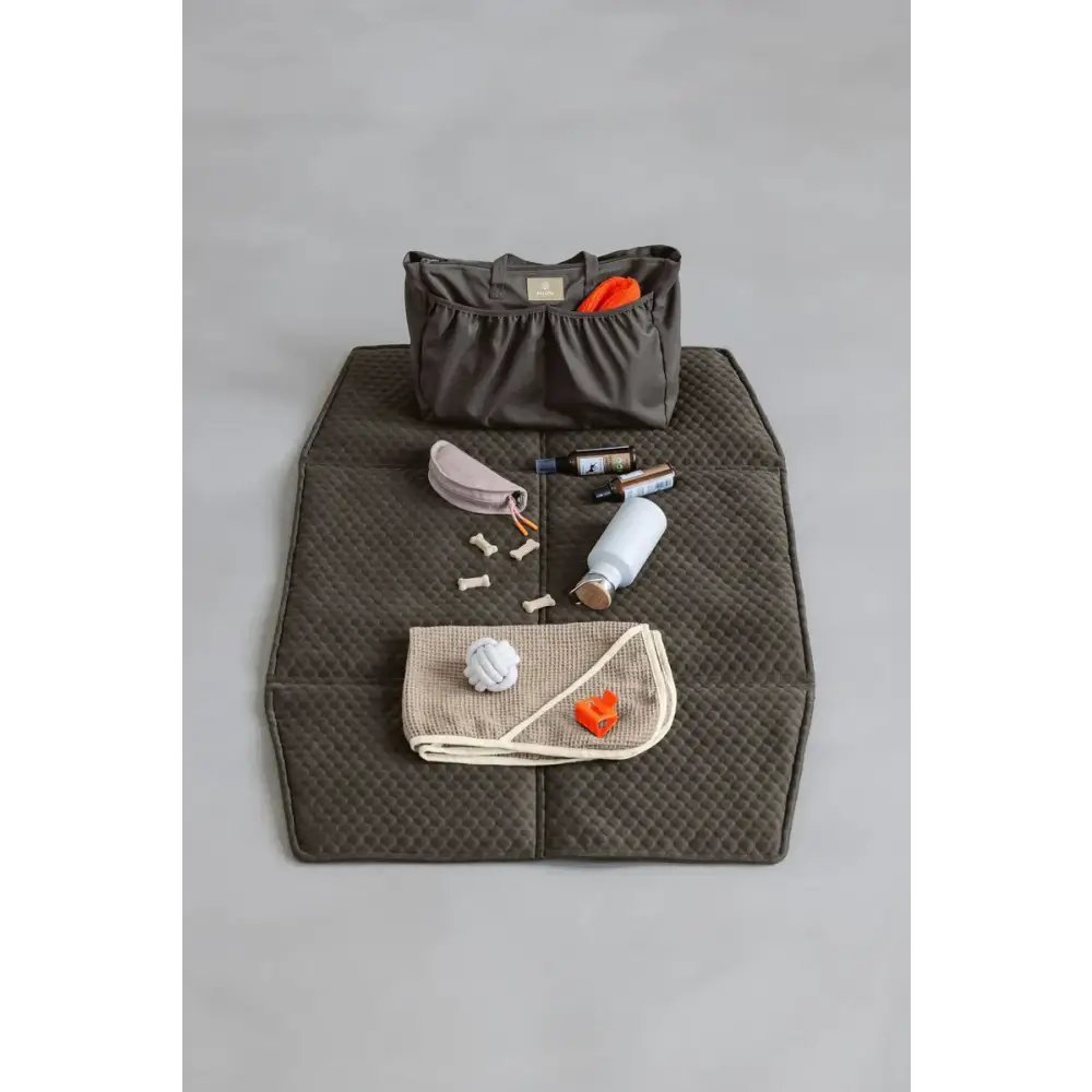 Quilted dunkler Grau Pet Cargo Liner mit Multitalent Organizer Jari und Dog Travel Bag