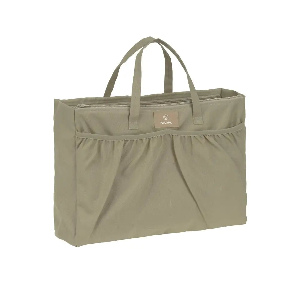 Khaki grüner Nylon Tote mit Tragegriffen und vielen Taschen, ideal als Multitalent Organizer Jari oder Dog Travel Bag