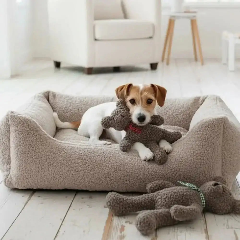 Beiger plüschteddy charly paddy hundebett aus weichem, strukturiertem material ideal für hund zum entspannen