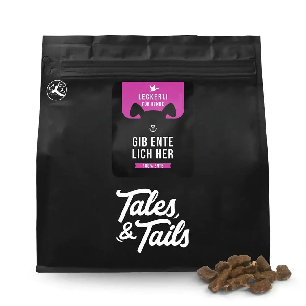 Schwarzer Beutel Tales & Tails Entelich Her Ente Leckerli für Hunde