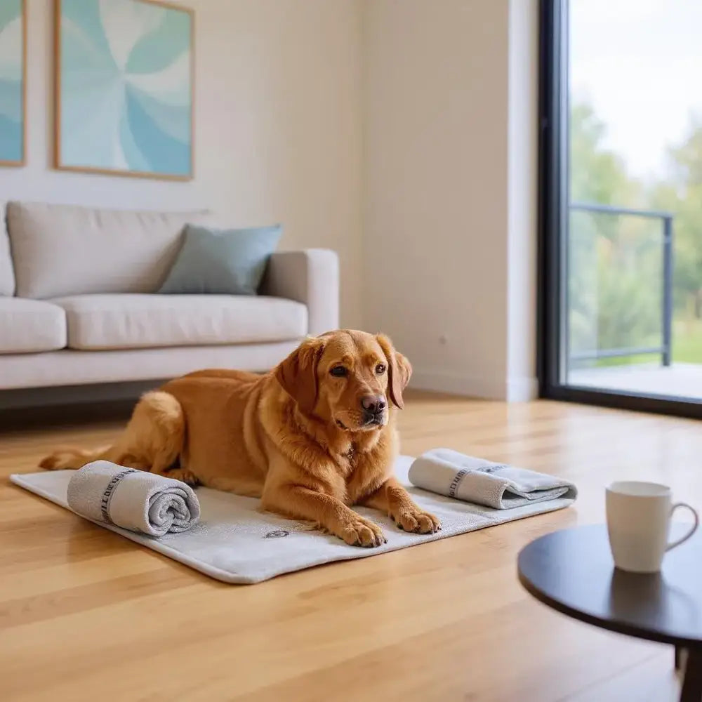 Golden Labrador auf WOLTERS Watchout Kühlmatte für Hunde, perfekte Kühlung für deinen Hund