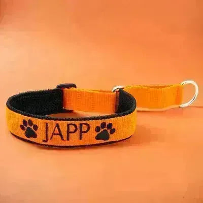 Orange Hundehalsband mit Pfotenmuster aus der Personalisierte Hundehalsbänder auf Mass Kollektion