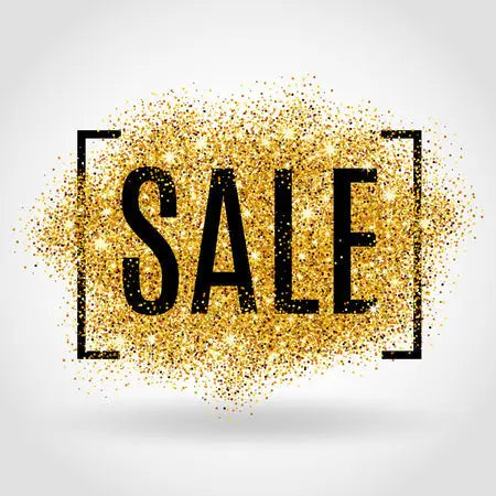 Goldener Glitzer-Sale-Text in schwarzen eckigen Klammern, Sale - Platz für Neues