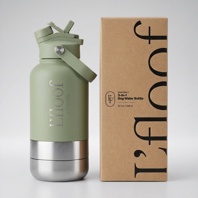 L'FLOOF 3-in-1 Hunde-Reiseflasche 946 ml in Dusty Pink mit abnehmbarem Trinknapf und Leckerlifach