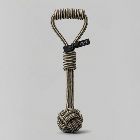 L'floof Rope Tug Toy robustes Hundeseil aus Baumwolle in Beige und Schwarz mit ergonomischen Griffen
