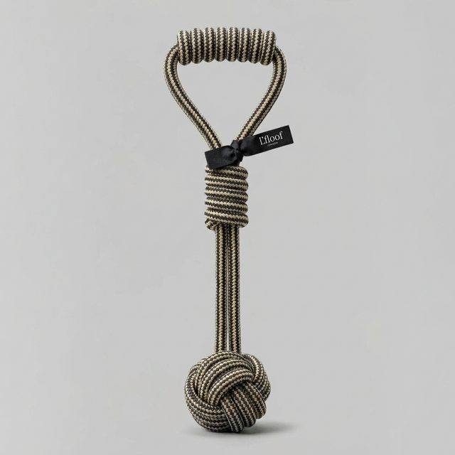L'floof Rope Tug Toy robustes Hundeseil aus Baumwolle in Beige und Schwarz mit ergonomischen Griffen