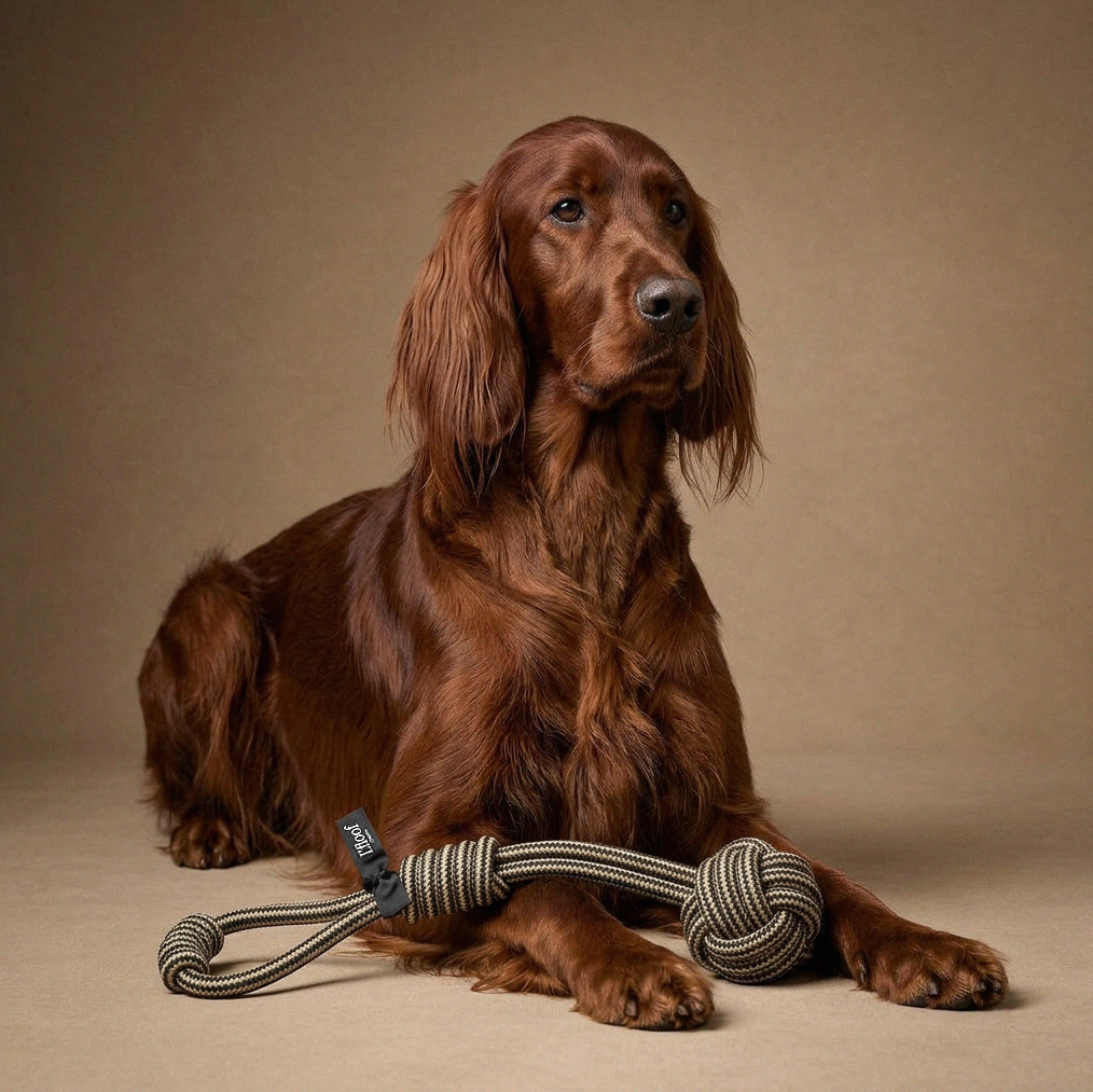 L'floof Rope Tug Toy robustes Tau-Hundespielzeug aus Baumwolle in braun mit rutschfesten Griffen