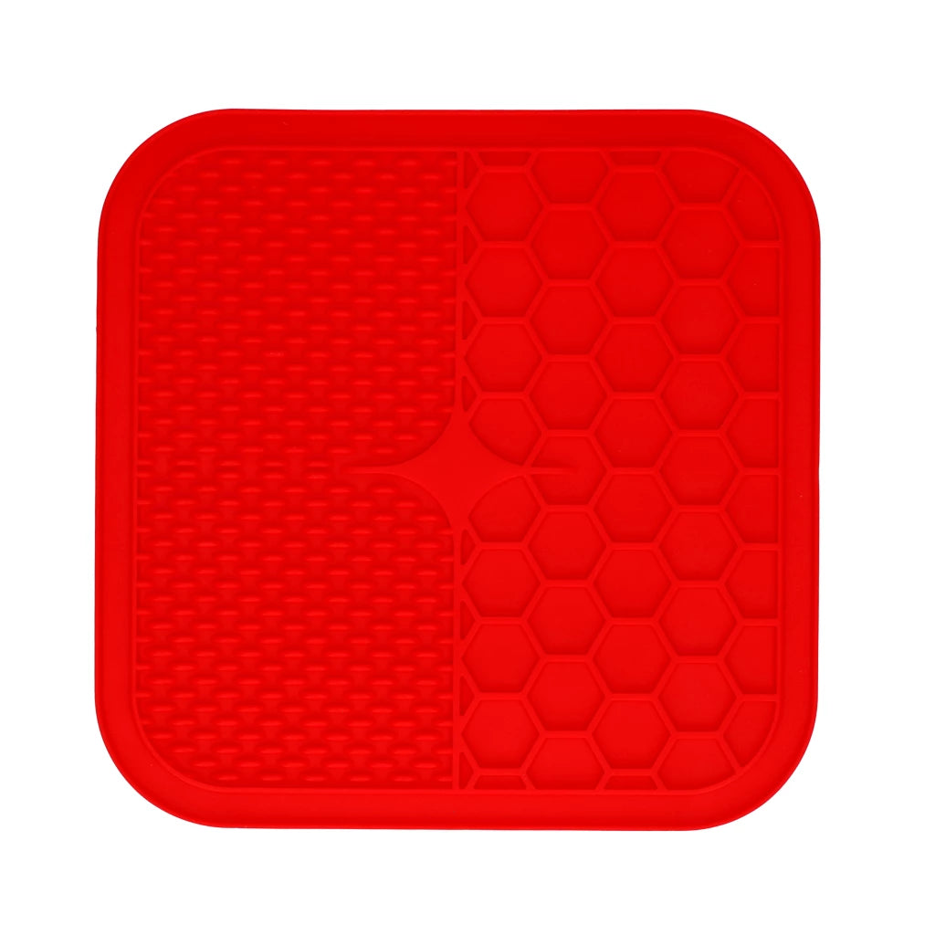 Roter Silikon-Hotpad mit zwei Texturen für Eat Slow Live Longer Leckmatte