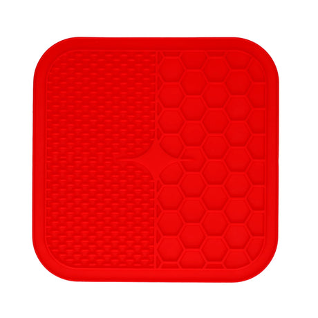 Roter Silikon-Hotpad mit zwei Texturen für Eat Slow Live Longer Leckmatte
