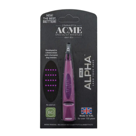 Lila transparente acme alpha hundepfeife aus kunststoff mit schlankem design und geprägtem acme logo