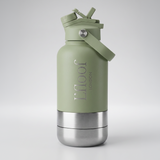 L'FLOOF 3-in-1 Hunde-Reiseflasche 946 ml in Matcha mit auslaufsicherem Deckel und abnehmbarem Trinknapf