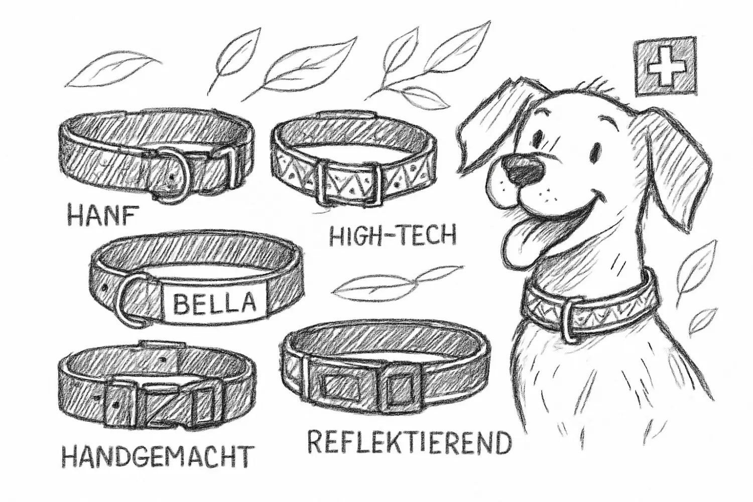 ein fröhlicher cartoon-hund trägt ein hundehalsband mit geometrischem muster passend zu den hundehalsband trends 2025