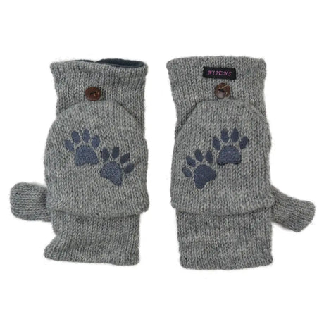 Graue fingerlose Handschuhe Nijens Elecktra mit Pfotenstich und Knöpfen