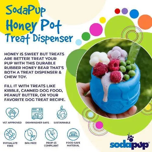 SodaPup Honey Pot Dein unzerstörbarer Leckerli-Spender in Gelb mit Honigtopf-Design und breiter eCup-Öffnung