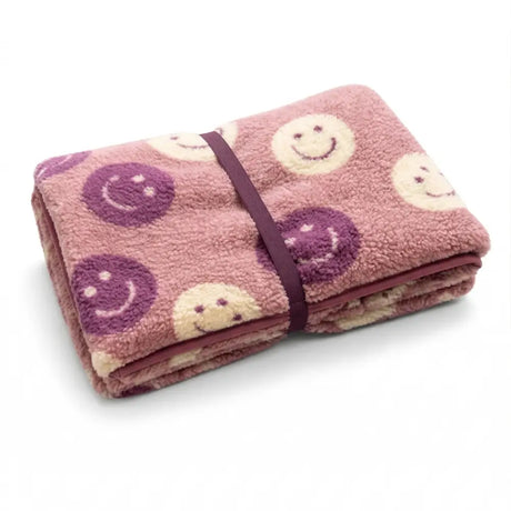 Hundedecke smiley to go in rosa mit weicher, kuscheliger textur und fröhlichen lila und cremefarbenen smileys