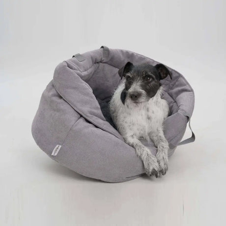 Gemütliches graues körbchen little basket hundekörbchen shopper mit weichem plüsch und praktischen griffen