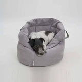 Graues hundekörbchen little basket mit weicher gepolsterter innenfläche und praktischen seitlichen griffen